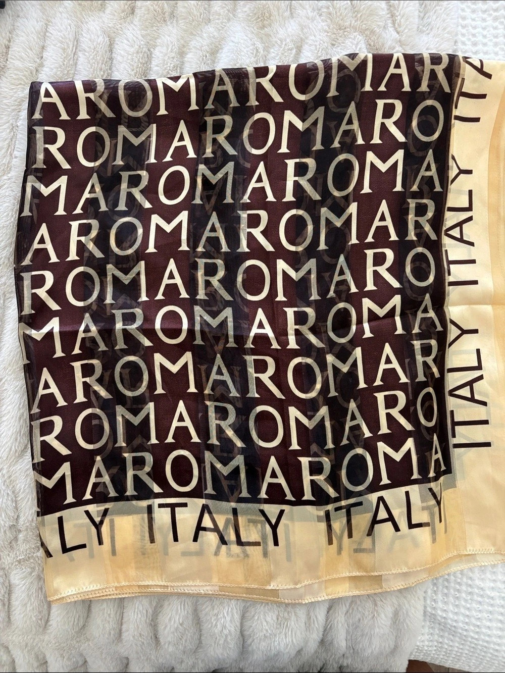Vintage Roma Italy Burgundy Cream Monogram Square Scarf
